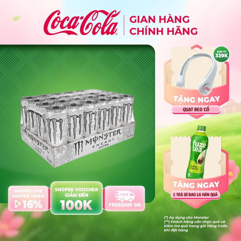 Lốc 24 Lon Nước Tăng Lực Giải Khát Tăng Lực Monster Energy Ultra Zero 355ml/Lon Sale 10.10 Coca-Cola Beverages VN_TT