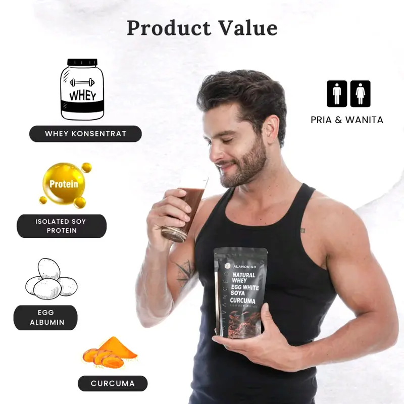 ALAMON GO GAIN Kombinasi Whey, Egg Albumin, Curcuma. 200 gram Pria Dan Wanita, Susu Protein 3