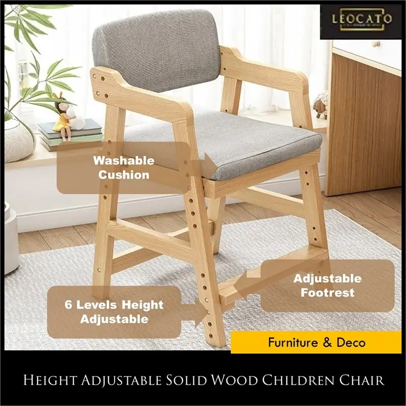 Height Adjustable Wooden High Chair For Kids Solid Wood Children Home Dining Chair Desk Chair
