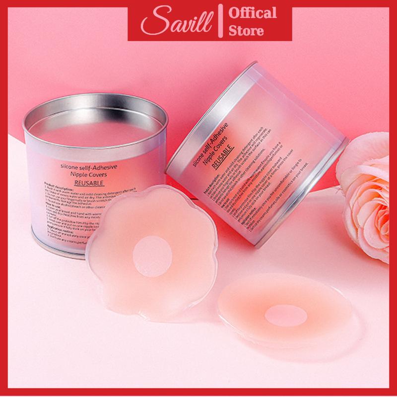 Combo 10 Miếng Dán Ngực Silicon Keo Dính Chắc Chắn, Hộp 5 Cặp Dán Ngực Hình Hoa Sử Dụng Nhiều Lần H02 Savill Bra Nữ Kem Cao Su Women