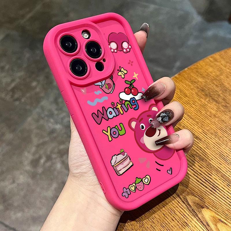 Letso - ốp điện thoại di động bảo vệ toàn thân, phim hoạt hình gấu dâu tây, thích hợp cho iPhone Pro Max 6 7 8 SE 2020 11 12 13 14 15 xR XS Max Plus, vỏ silicon mờ mềm, mặt thẳng dễ thương Phụ Kiện Silicone Case