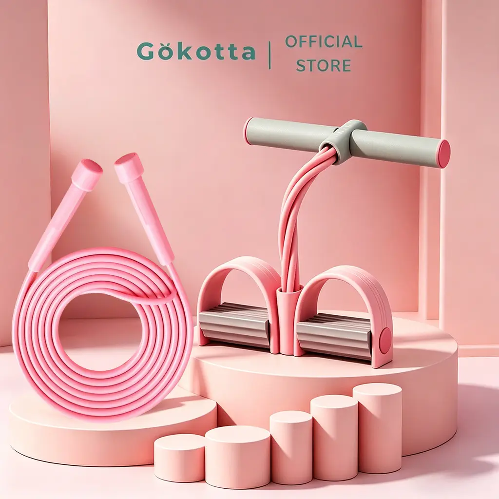 GOKOTTA  Set COMBO Skipping dan Tummy Trimmer/ Tali Skipping Pink Tebal 4 Tabung Anti Selip – Alat Olahraga Lompat Tali Fitness Home Workout