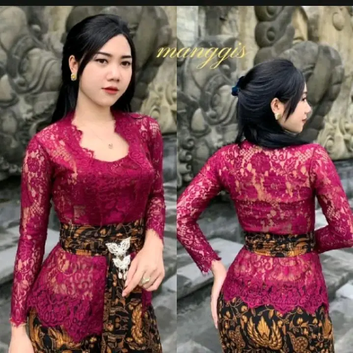 baju kebaya brokat jadi Stretch / kebaya Bali brokat modern wisuda (hanya kebaya) kebaya brokat kutubaru bali Pesta Kondangan baju tradisional Atasan Wanita 0