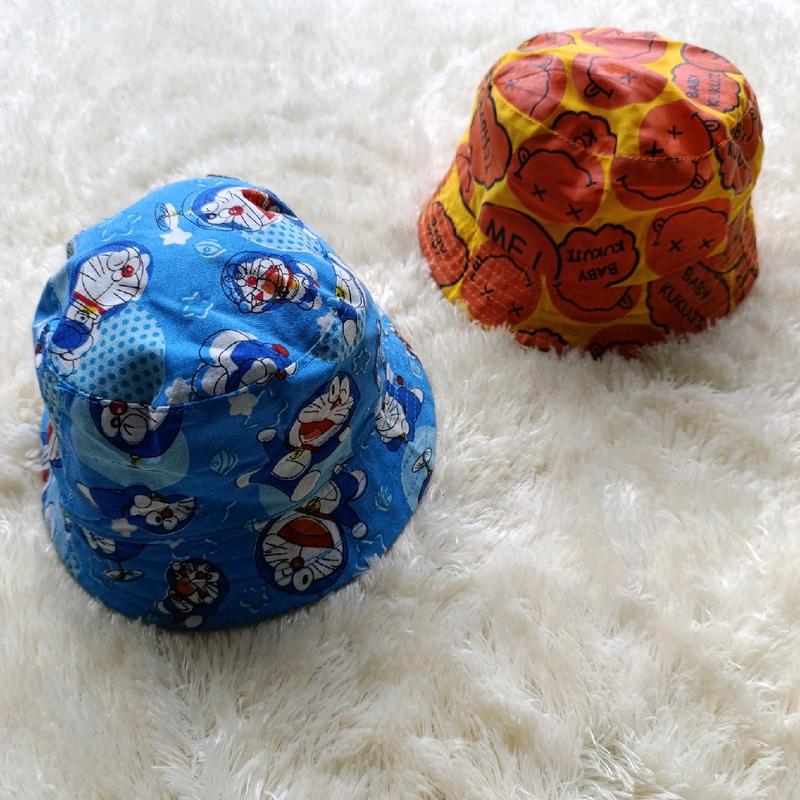 Topi Bucket Anak Lucu Motif Karakter Animasi Motif Garis Simple Bolak Balik perempuan laki laki 3-10tahun 1