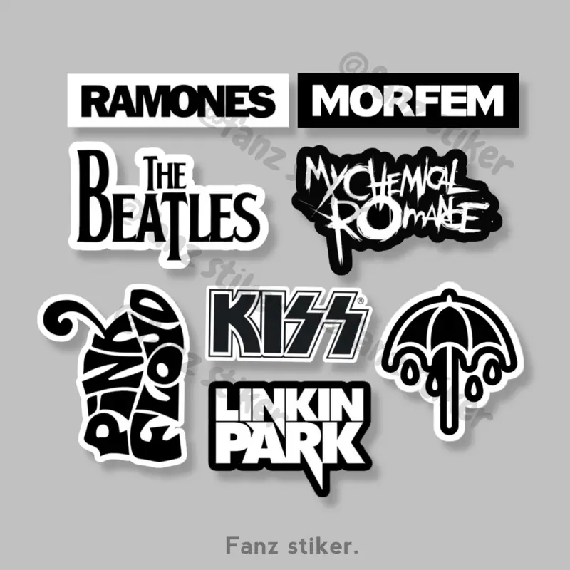 STIKER BAND MUSIC ROCK METAL ISI 15pcs BLACK N WHITE, STICKER ANTI AIR, STIKER AESTHETIC, HELM, LAPTOP, TUMBLER, CASE HP VOL 6 1