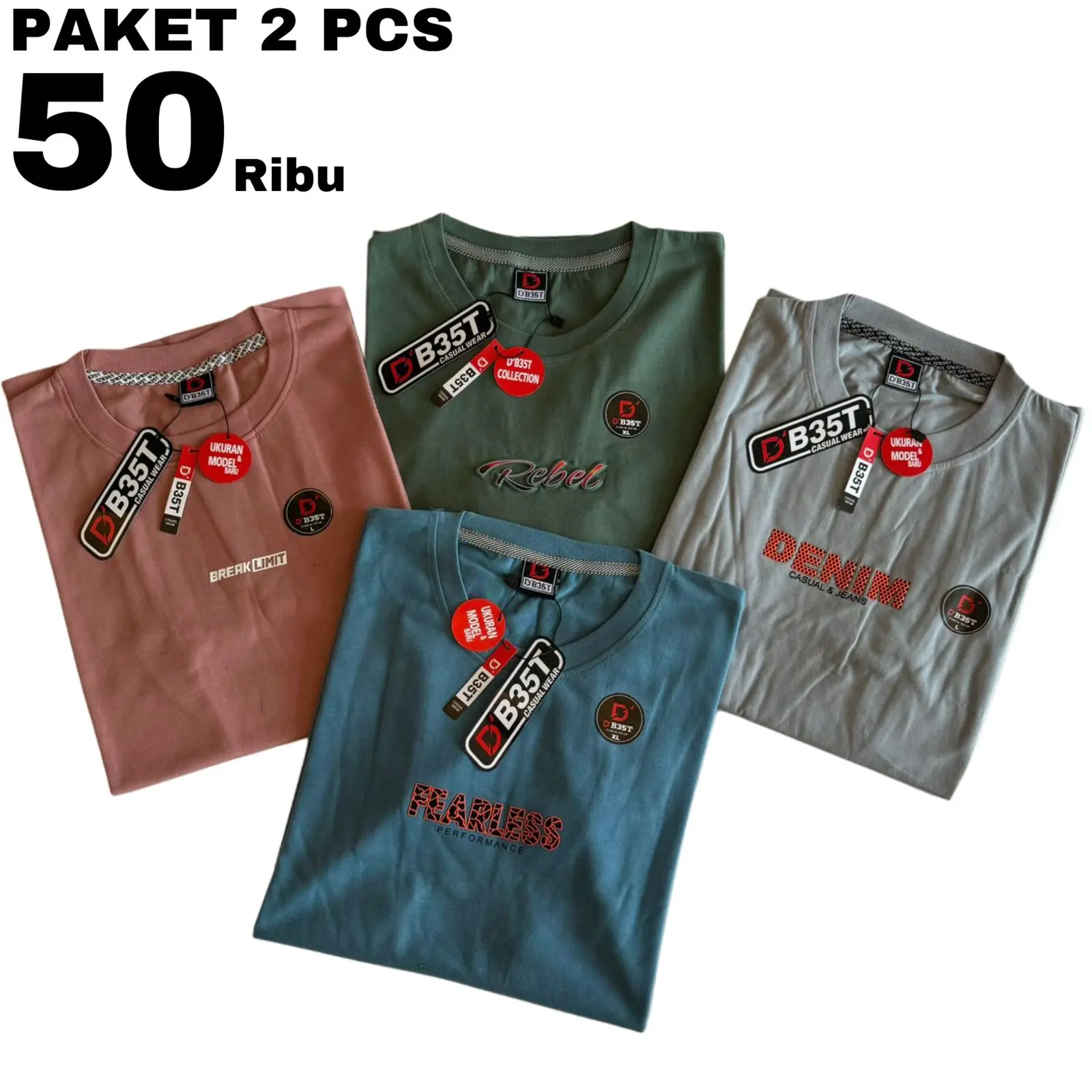 PAKET HEMAT 2PCS 50RIBU KAOS DISTRO BAHAN SEMI KATUN MOTIF SIMPEL UKURAN SAMPAI JUMBO
