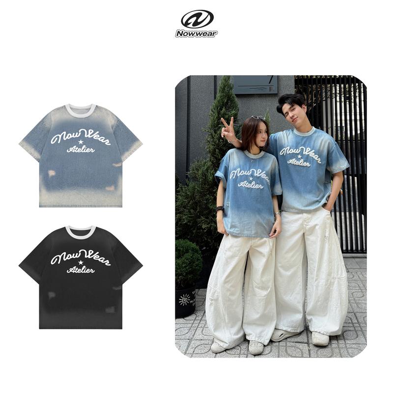[BST Hè ] Áo Thun Demin Wash Thêu Xù Nowwear form Boxy Unisex Form Rộng Local Brand - TS25-05