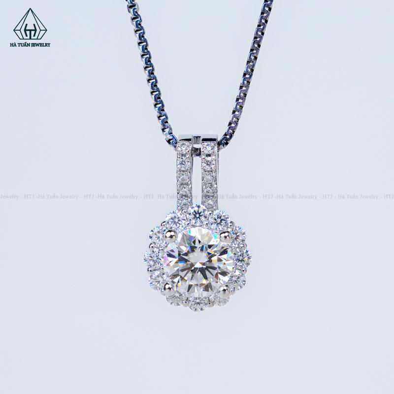   Hà Tuấn Jewelry  Mặt Dây Chuyền Bạc 925 Xi Kim FULL Moissanite Viên Đá Chủ 6.5mm PX256 