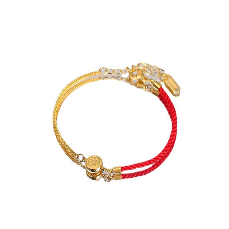Product Introduction of New Titanium Steel Bracelet Fu Brand Red Rope Bracelet for Women's Light Luxury, Unique Design, Exquisite Weaving, Simplicity, and 100 Pairs of Fashion Decoration 5