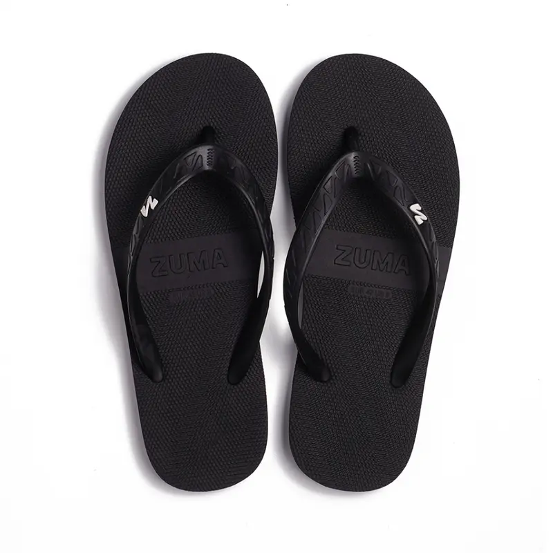 sandal Zuma Men Stripe 7 Black Brown, Sandal Jepit Pria Karet Polos, Hitam Coklat 0