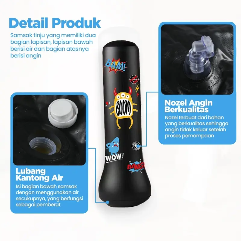 ready stock Sarung tinju anak-anak Sarung tangan latihan karung pasir Sarung tangan pertarungan Samsak Tinju Anak Inflatable Olahraga Berdiri Model Tiup Punching Bag PVC 150CM 8
