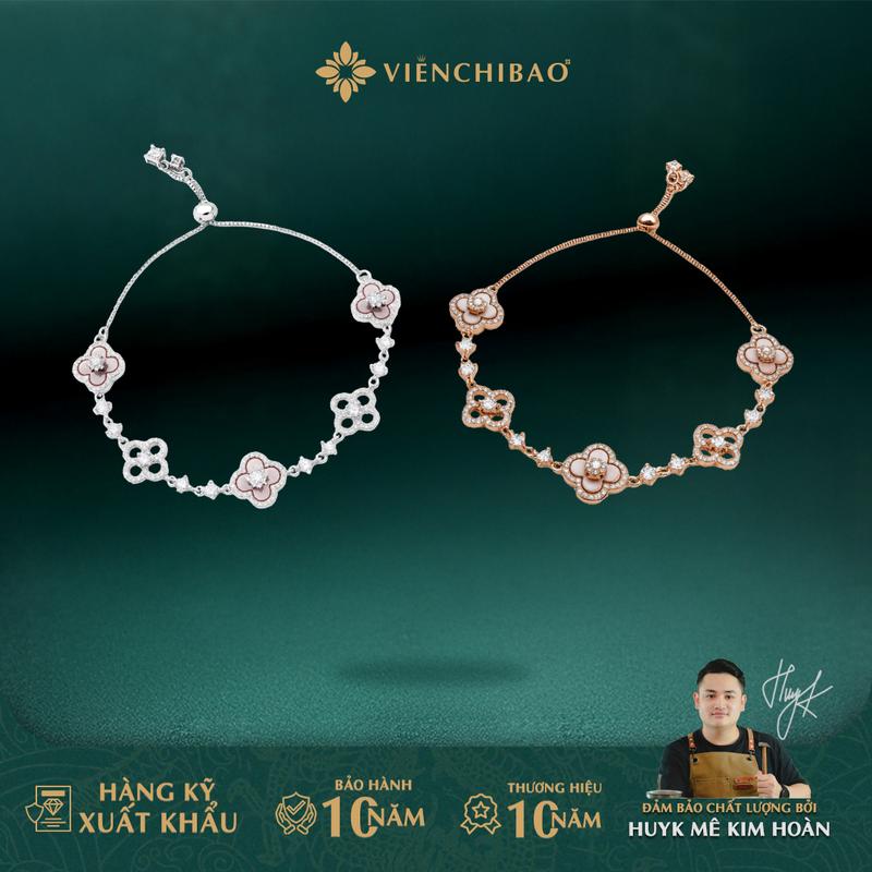 HuyK Viễn Chí Bảo - Lắc tay cỏ 4 lá đính đá - Chất liệu bạc 925 - L400192 L400221