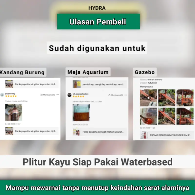 Poles Pewarna Kayu Siap Pakai Cat Plitur Kayu Murah 250ml Politur Waterbased 4