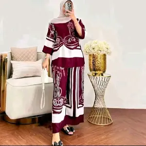 Setelan Wanita Viral One Set Rayon Motif Premium Kekinian Busui Freindly Setelan Terbaru Bahan Rayon Premium Resleting Depan Lengan 7/8 Celana Kulot Allsize