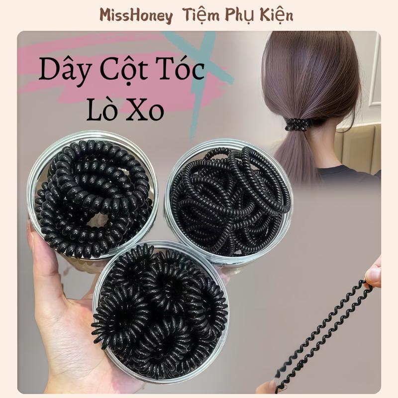 Set 5 Dây Cột Tóc Lò Xo Co Giãn Màu Đen Nhiều Mẫu Mã