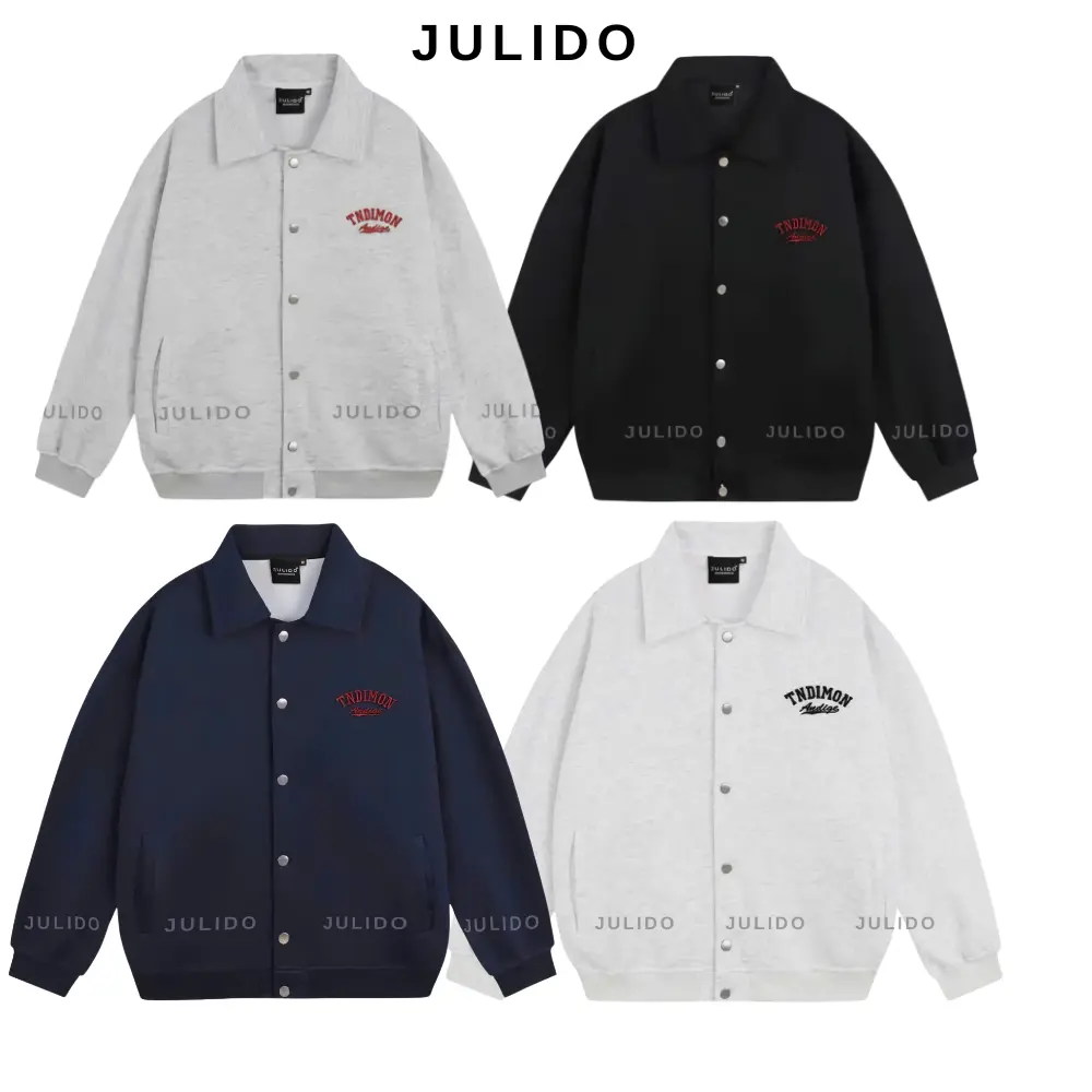 Áo Khoác Nỉ Varsity JULIDO Form Rộng Chất Liệu Hai Da Cúc Bấm Cao Cấp Thêu Hình Sắc Nét - 1