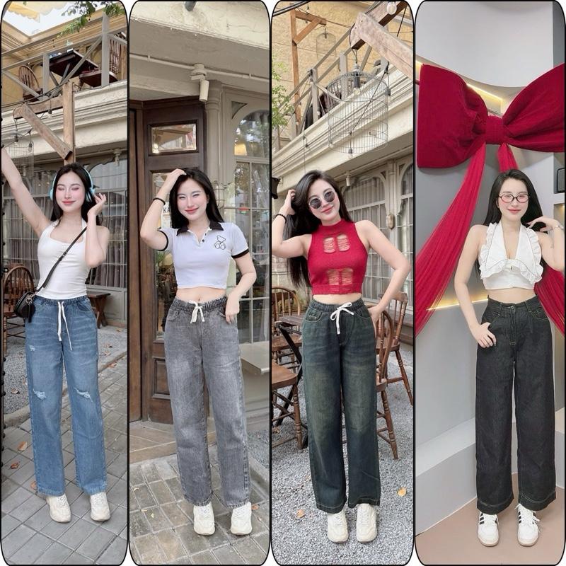 [lưng thun-111A] (bigsize) Quần Jeans Nữ Ống Suông big size không Rách Cotton nhà RU BY Women Pants Ong unisex quần jean Kem bò