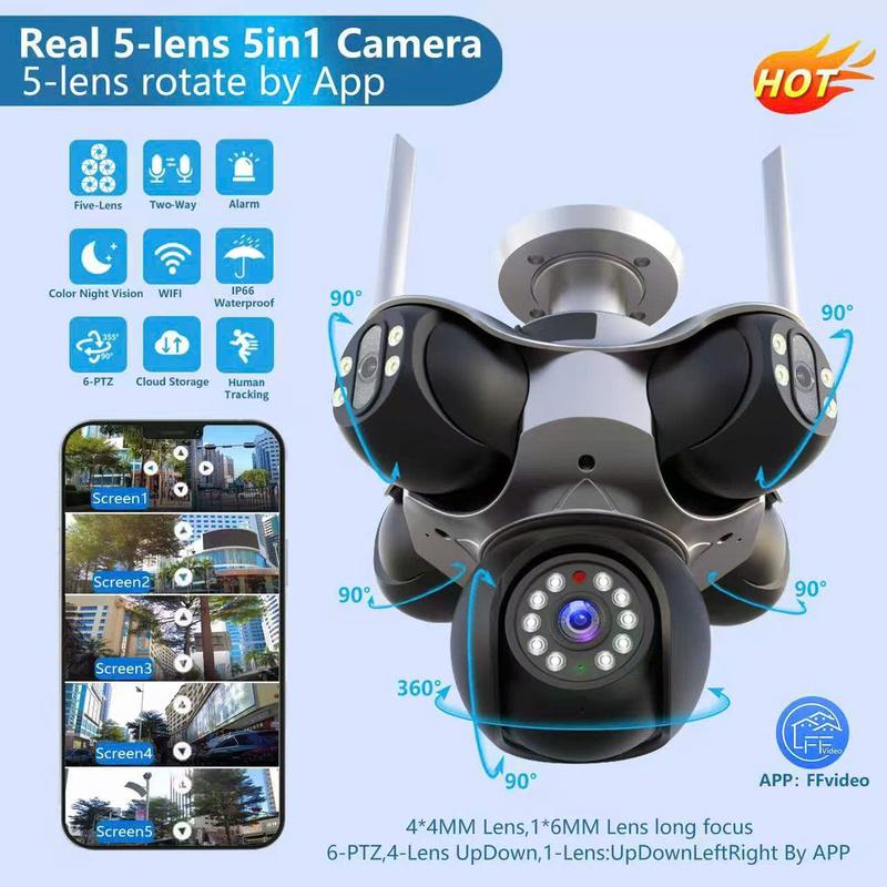 Camera wifi FFVIDEO 5 MẮT KÉP  5 Màng Hình Ngoài Trời - Kết nối WIfi nhanh chóng - Xem 5 màn hình cùng lúc
