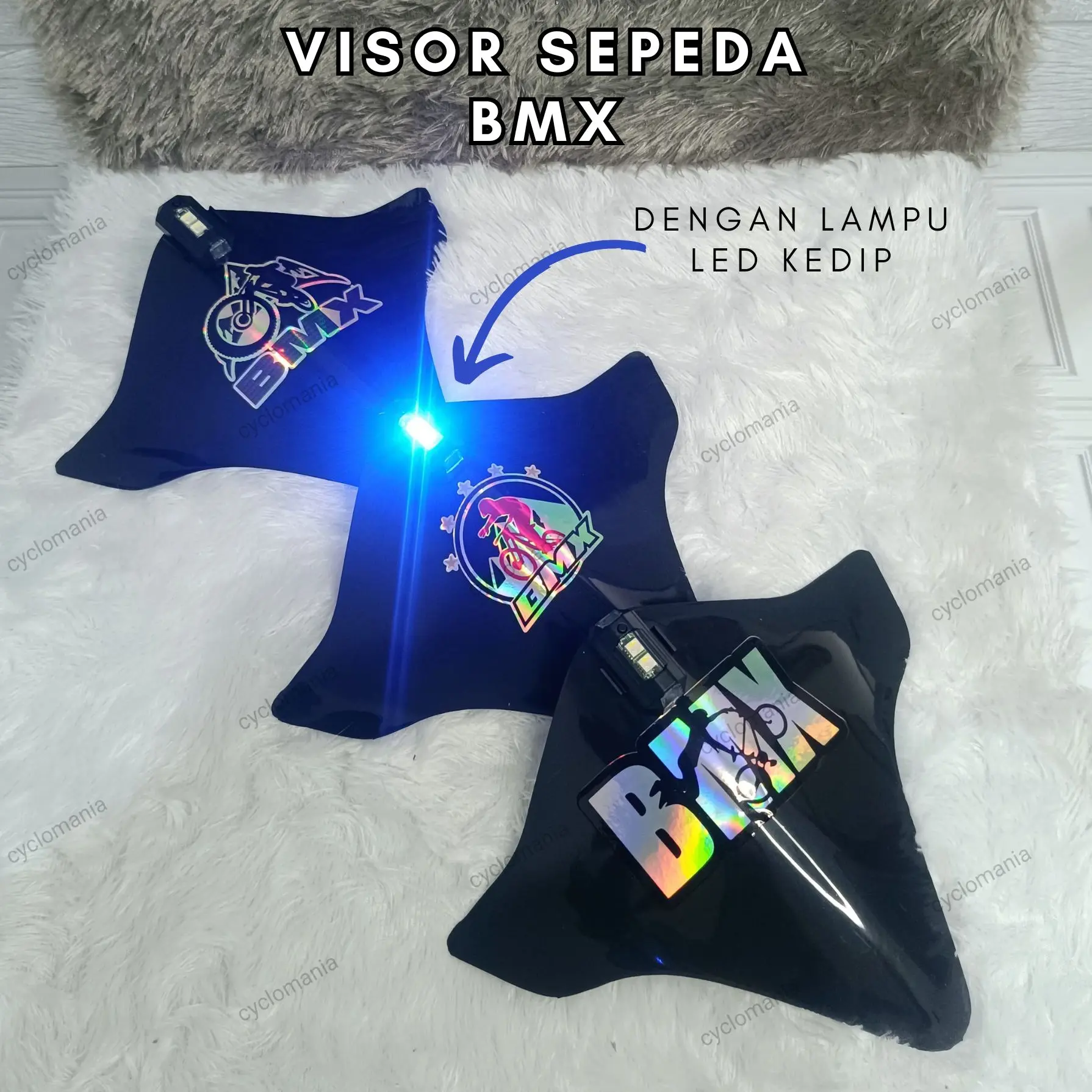 VISOR SEPEDA BMX MOTIF HOLOGRAM + LAMPU LED RGB KEDIP PESAWAT 7 WARNA VISOR SEPEDA VARIASI KEREN DI STANG AKSESORIS SEPEDA BMX