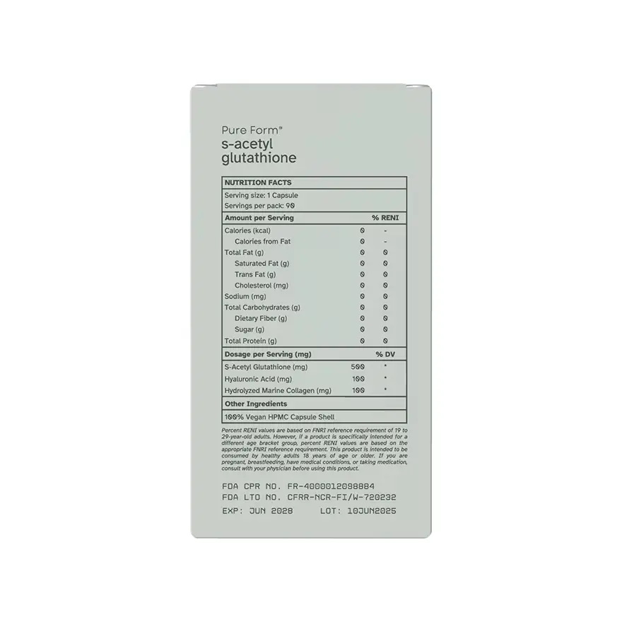 pure form glutathione review PURE FORM S-Acetyl Glutathione with Hyaluronic Acid and Collagen Capsule
