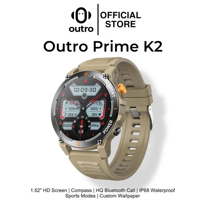 Outro PRIME K2 Smartwatch Bluetooth Call | Flashlight | Compass | 1.52" HD Screen | IP68 Waterproof | Multiple Sports Modes 0