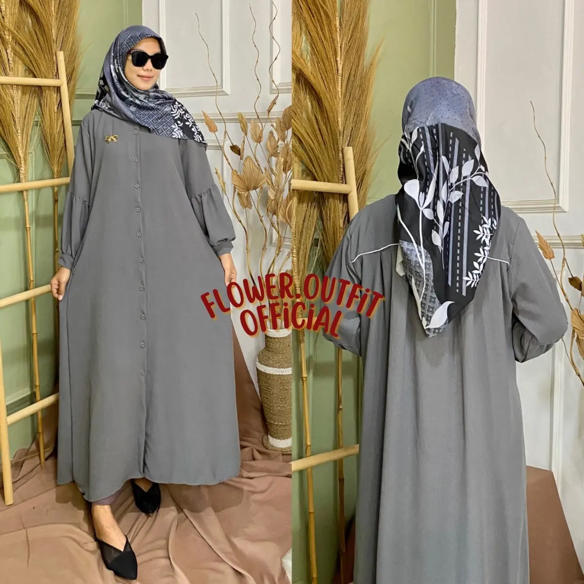 ALINA GAMIS SET HIJAB Segiempat Voal wanita Free Bross by flower.outfit