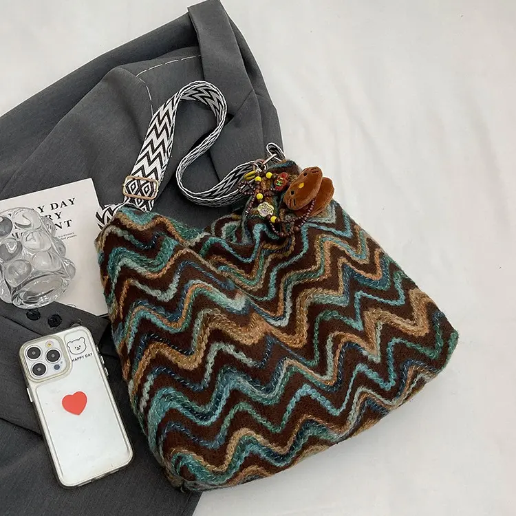 H&T Bohemian Wind Wave Pattern Kapasitas Besar Bag Satu Shoulder Bag Vacation Women's Bag Tote Wanita 2