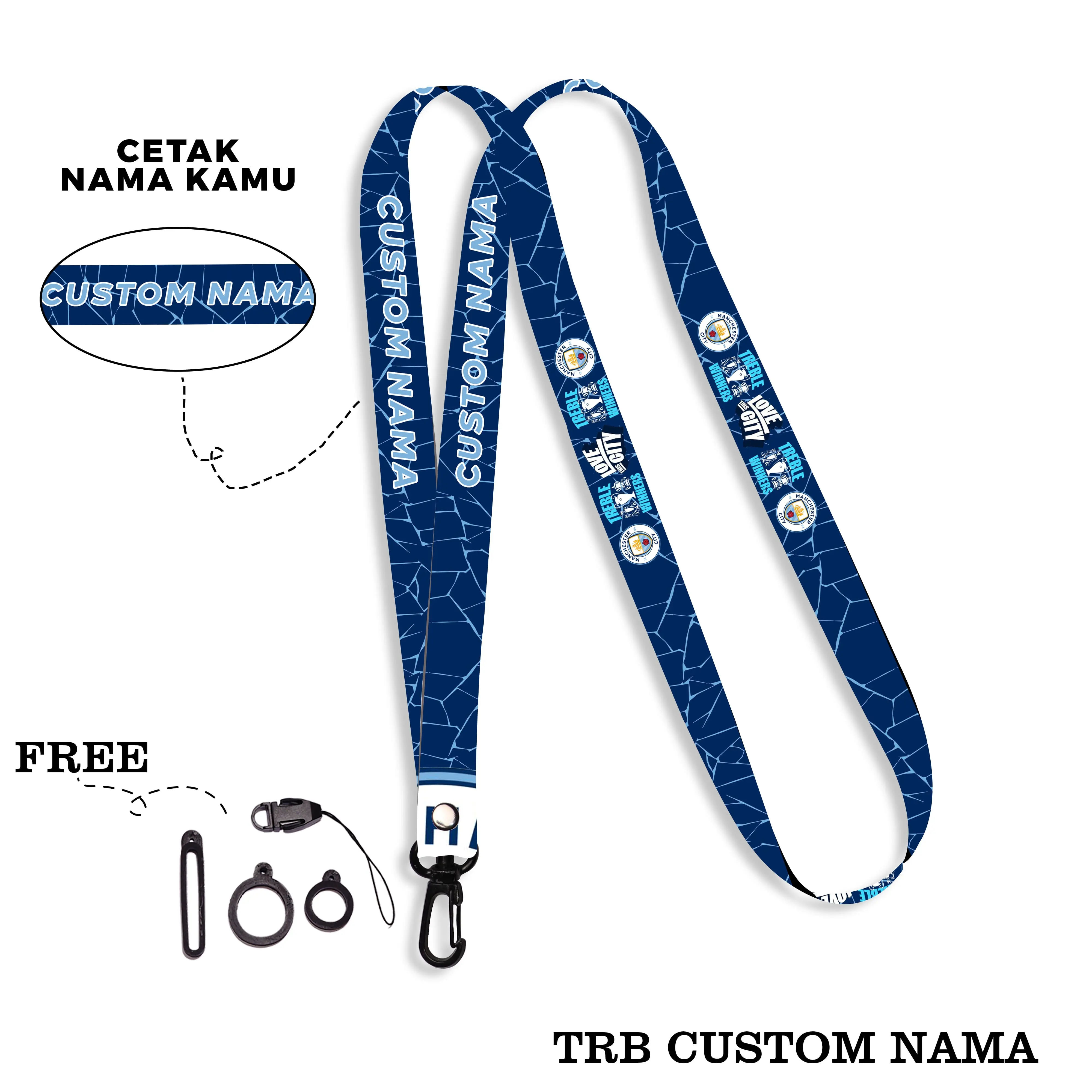 Lanyard Custom Nama Satuan Tali Gantungan Name Tag Gantungan Kunci Leher Tali Hp Free Clip HP - TRB