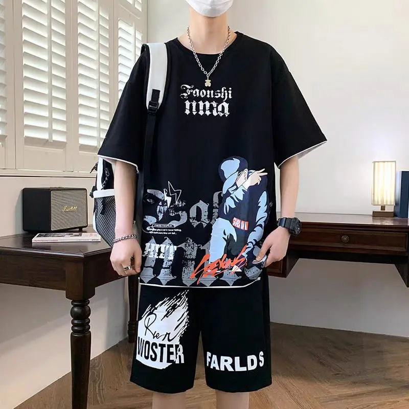 Setelan Baju HIIT Atasan Kaos Oblong Celana Pendek Pria Wanita Motif Distro Santai -  Dewasa Unisex  Casual
