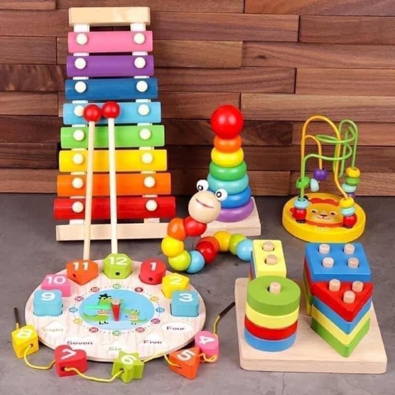 COMBO 6 MÓN ĐỒ CHƠI GỖ MONTESSORI THÔNG MINH PHÁT TRIỂN TRÍ TUỆ CHO BÉ