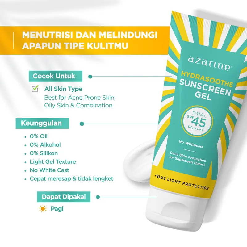 [Twin Pack Gel] Azarine Hydrasoothe Sunscreen Gel SPF45 PA++++ 50 ml Berminyak Box Wajah  Facial  Sunscren  Sunblock Berminyak 1