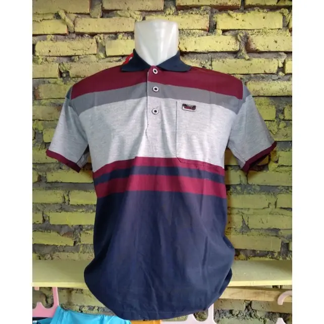 Kaos Kerah Salur Saku Pria Dewasa Ukuran L XLXXL XXXL XXXXL Bahan Katun Knit Tebal Tidak Kusut - Kain