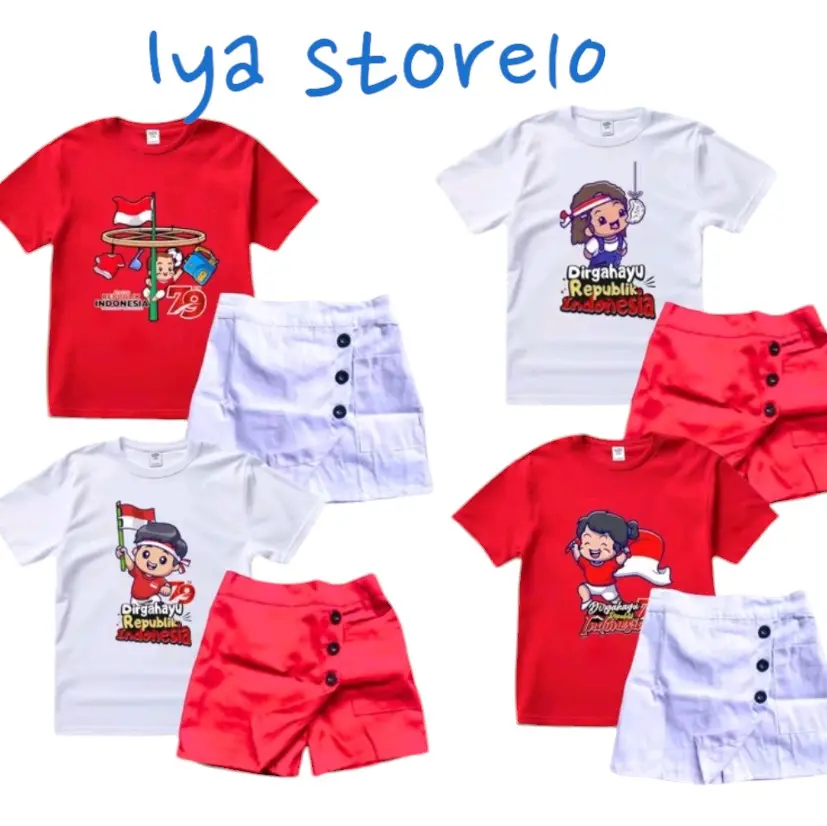 set rokcelana Merah putih usia 1-12tahun bahan premium Perempuan