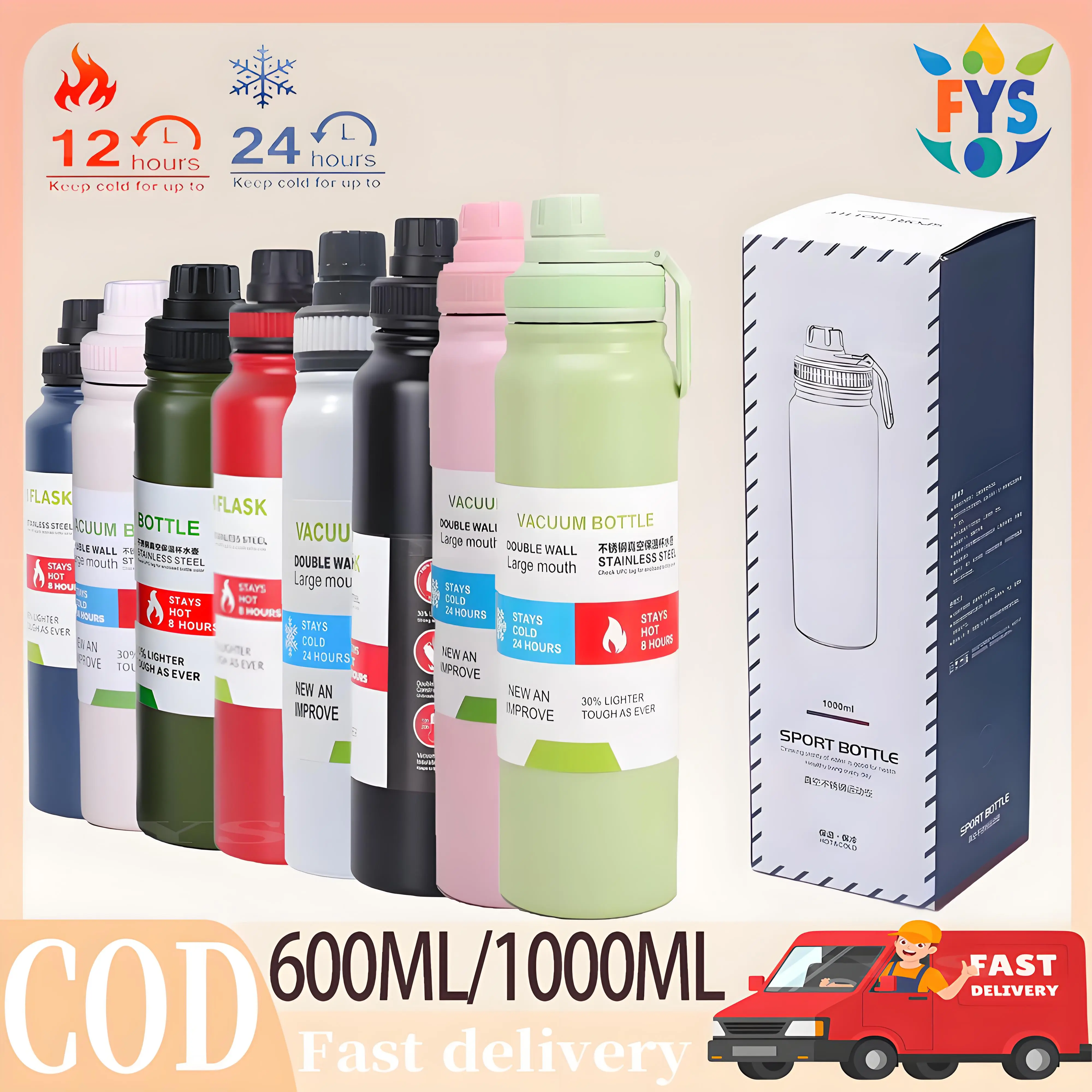 600ml/1000ml  Hot and Cold Thermos Thermos Vacuum Flask Stainless Steel Thermos Insulated Cup