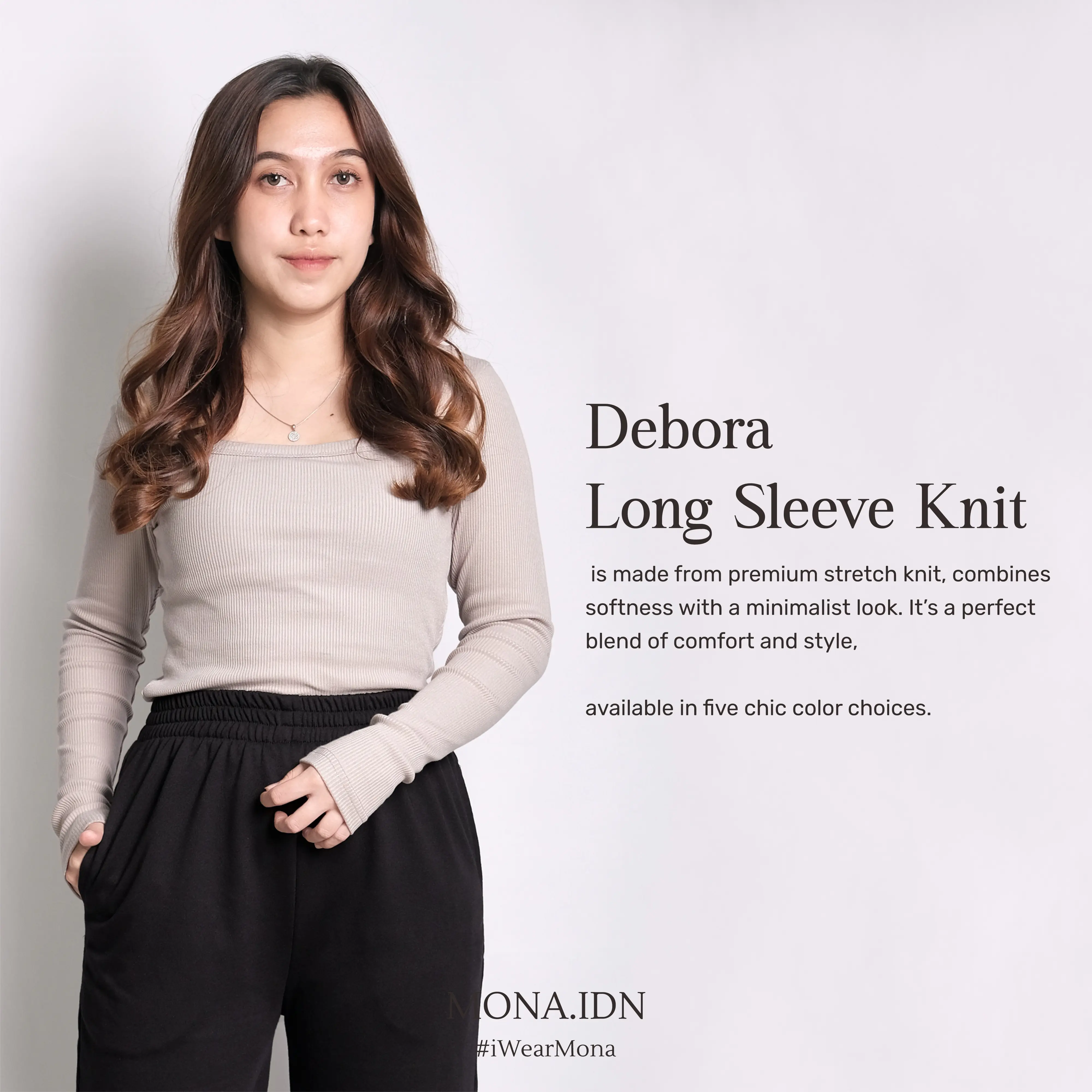 MONA - Debora Atasan Knit Wanita Lengan Panjang Basic Korean Top Baju Knit Long Sleeve Premium Knit