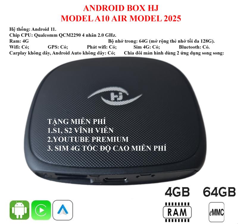 Carplay Android Box ô tô HJ A10 AIR 4G+64G tặng Vietmap S2