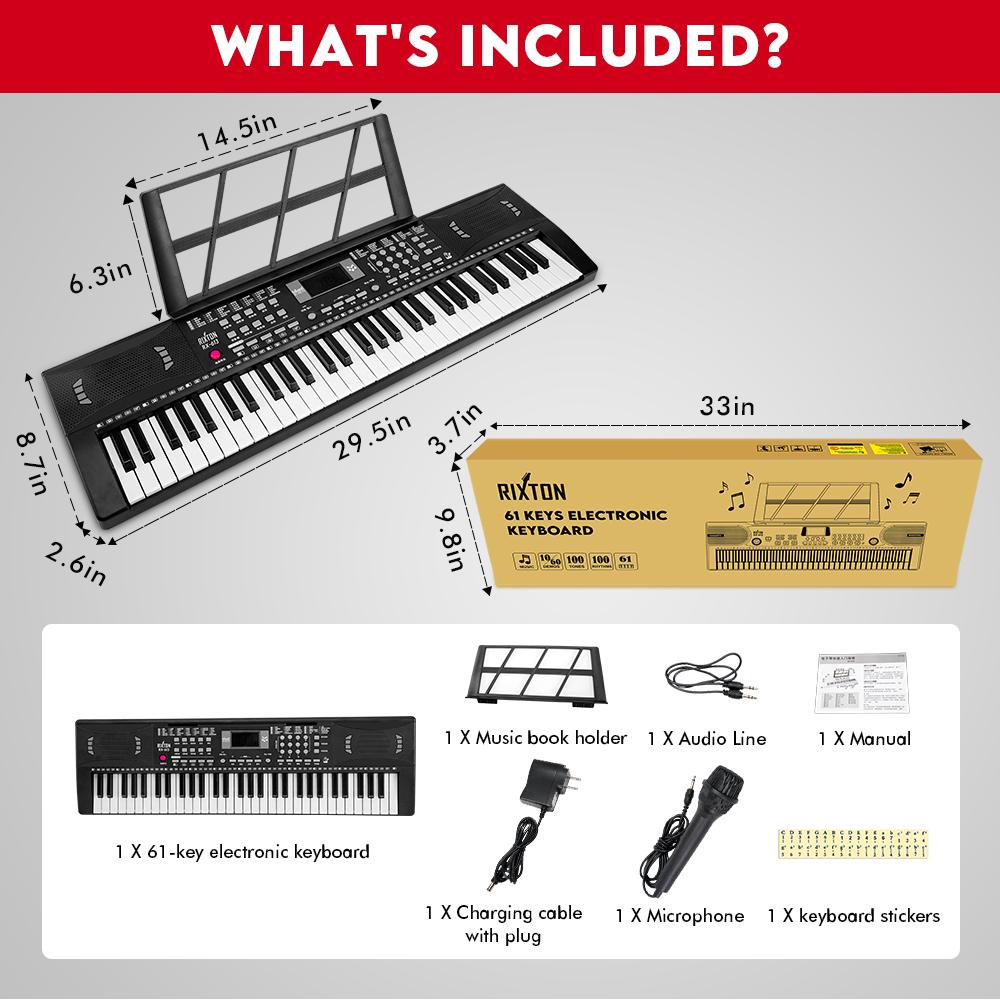 Rixton Electronic Keyboard Piano 61 Keys Digital Piano with Music