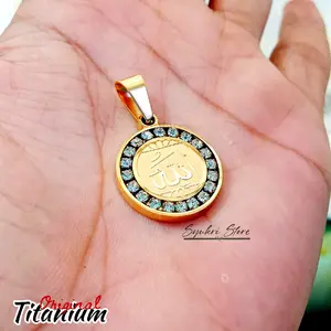 Liontin Titanium Lafas ALLAH Bulat Permata Terbaru Dan Terlaris Bisa Dipakai Pria Dan Wanita Anti Karat Anti Luntur Anti Alergi Aman Nyaman Dipakai Setiap Hari Warna Emas Aksesoris hijab kalung panjang