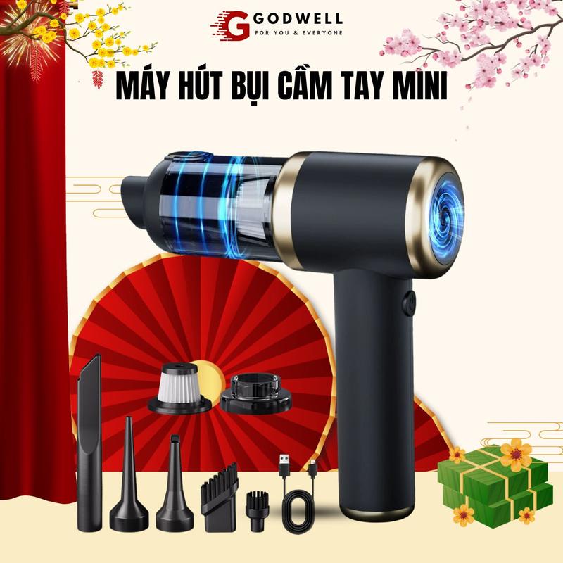 Máy Hút Bụi Mini Cầm Tay Không Dây GODWELL Đa Chức Năng Hút Bụi Xe Hơi Hút và Thổi Bụi Sạc Type C