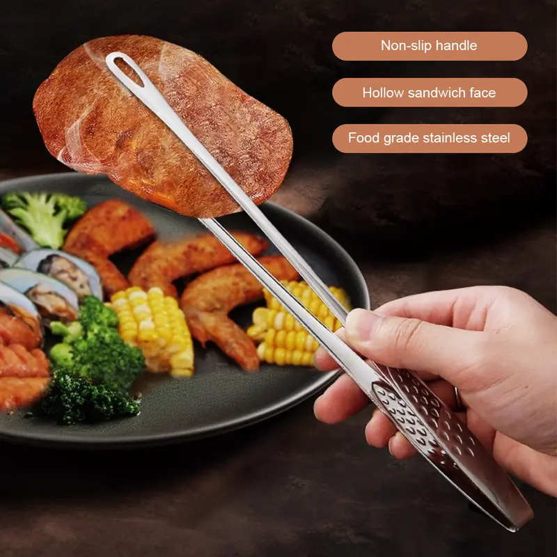 Tongs Makanan Pegangan Panjang Baja Stainless 12 Inch BBQ Dapur Tongs Non-slip Portable Picnic Tongs Salad Steak Tongs 4