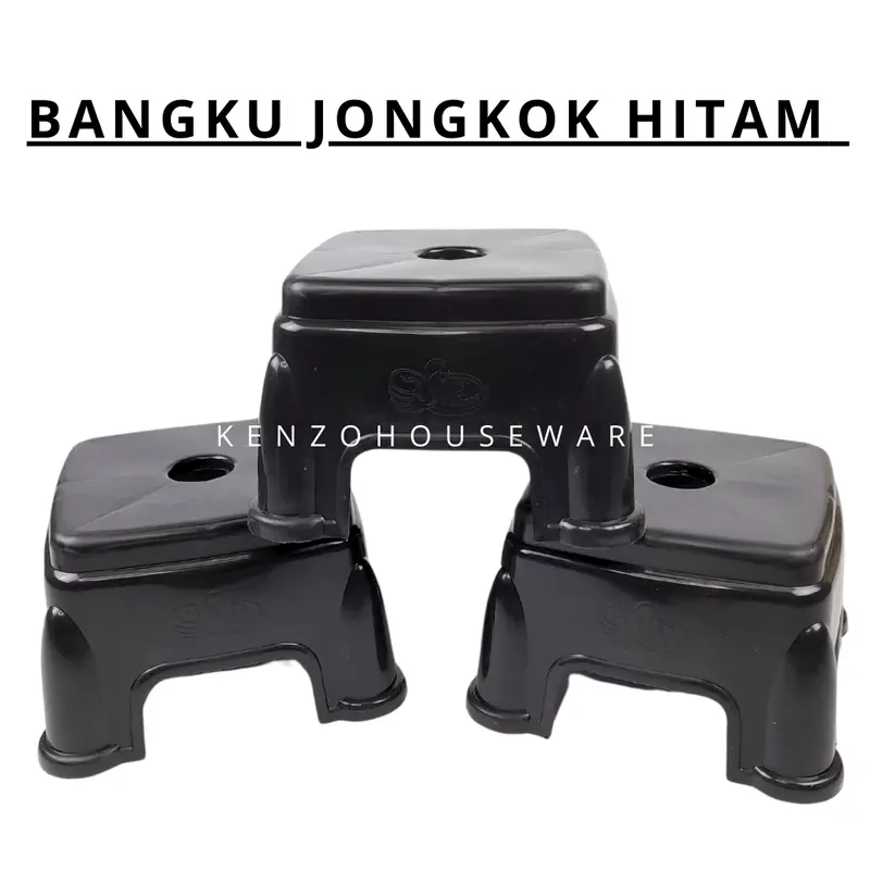 Bangku Tempat Duduk kursi Jongkok Kotak Pendek Plastik Hitam Murah Furniture 0