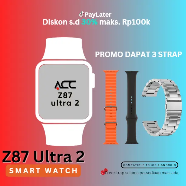 Smartwatch Z87 ULTRA 2 HD AMOLED (49mm) Studiowatch SERIES Z AOD Analog  SUPPORT ANDROID & i0s Bluetooth Layar Chipset Rantai Plastik