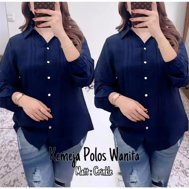 Kemeja Atasan Wanita Opnaisel Cringkel Airflow Polos Kasual - Panjang 6