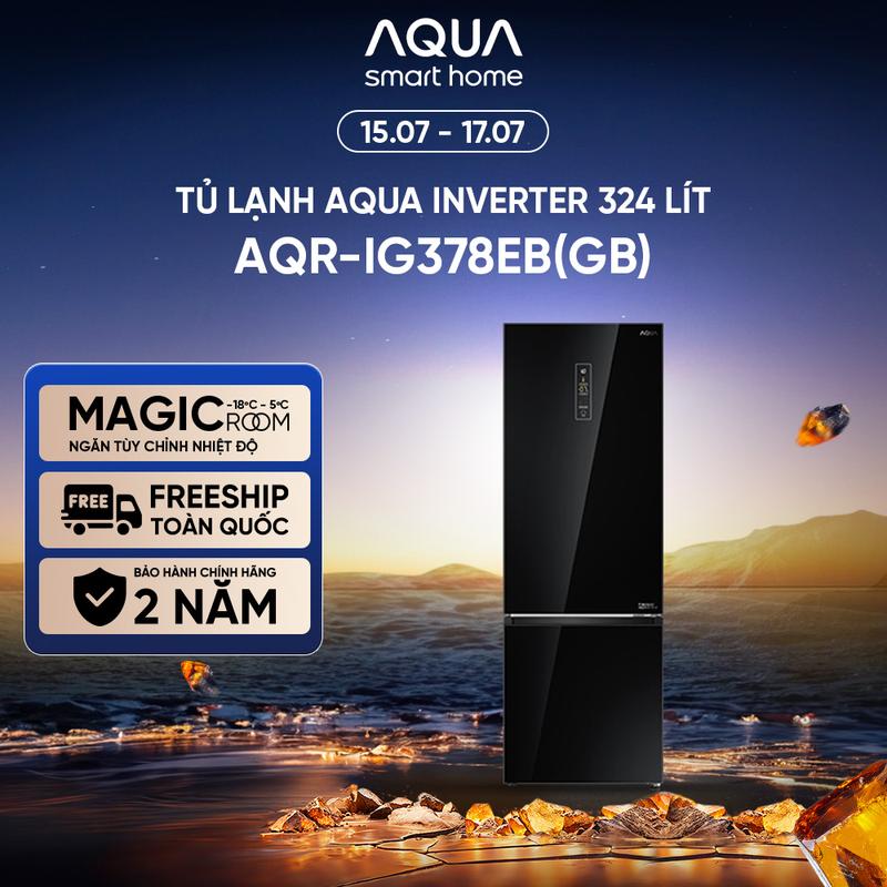 AQUA Tủ lạnh ngăn đông dưới Aqua 324 Lít AQR-IG378EB GB - Mặt gương sang trọng - Bảo Hành Chính Hãng 2 Năm - Freeship Toàn Quốc