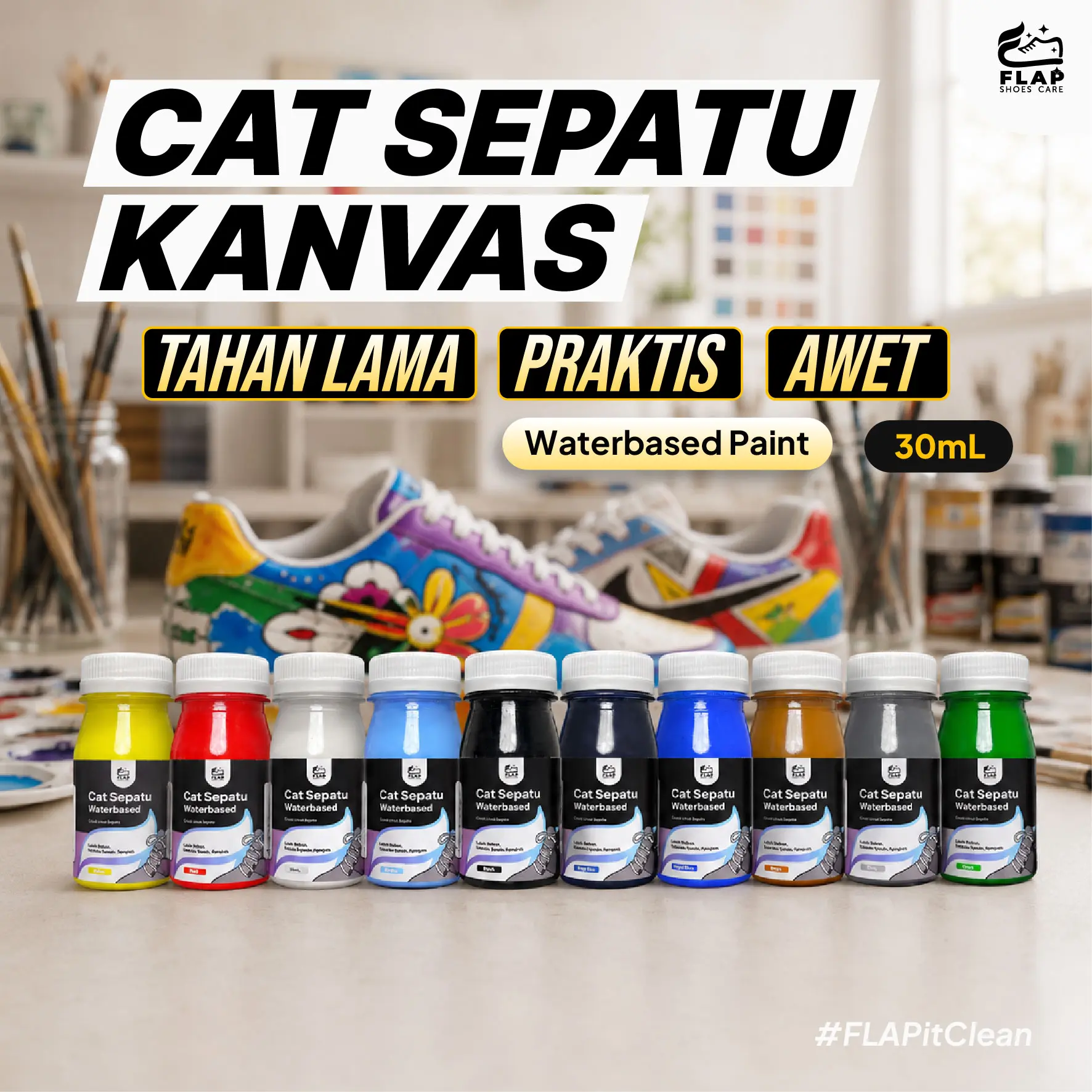 Flap Shoes Care - Cat Sepatu Khusus Bahan Suede, Canvas, Nubuck, dan Kain 30mL - Shoe Paint Pembersih Cleaner Putih