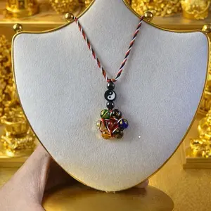 Kalung Tridatu 7 Energi Cakra Buka Aura Desain YinYang dan Batu Tibet 7 Warna Asli Handmade