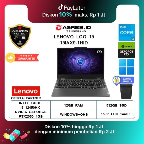 Lenovo LOQ 15 RTX2050 I5 12450HX 12GB 512gb 15.6 FHD 144hz 100sRGB