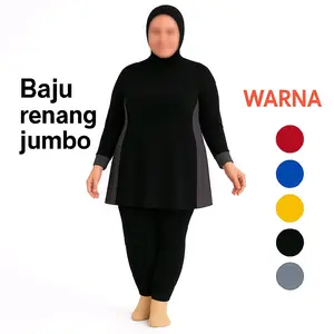 Baju Renang Muslim Berhijab Jumbo Ukuran Jumbo Atasan Dan Bawahan Bahan Polyester Tebal Halus Model Resleting Nyaman Dan Modis