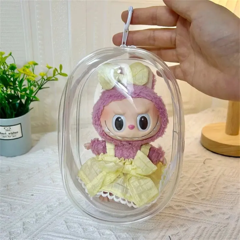 Tas penyimpanan boneka transparan Tas pelindung boneka transparan termasuk gantungan kunci dan pom pom 1