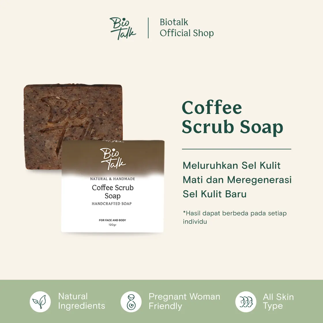 [LIVE ONLY] Biotalk Coffee Scrub Soap | 120 gram | No SLS/SLES | Sabun Mandi Kopi Natural Handmade untuk Bekas Luka Strechmarkn Kotoran Membersihkan